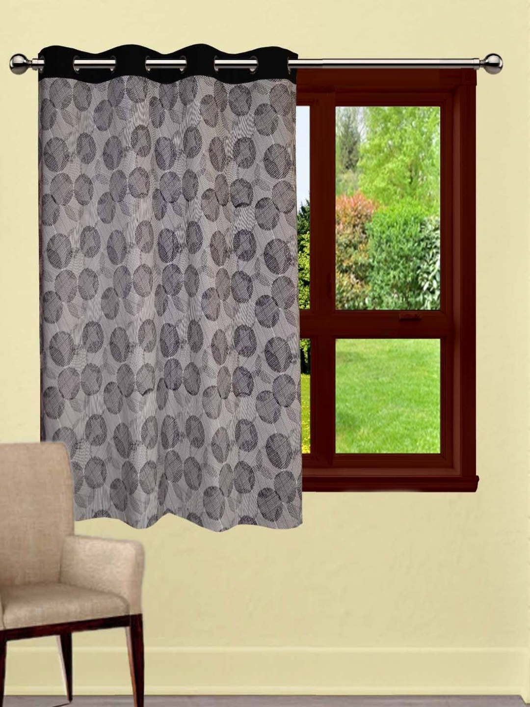

Lushomes Grey & Black Geometric Printed Window Curtain