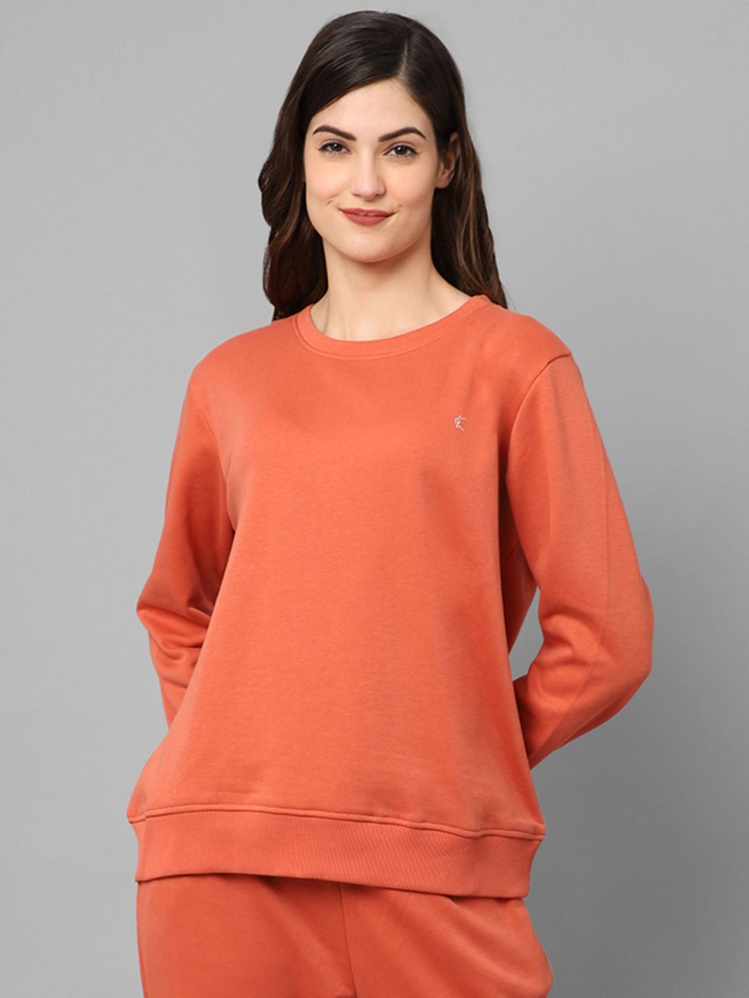 

Kanvin Women Solid Cotton Round Neck Pullover Sweatshirt, Rust