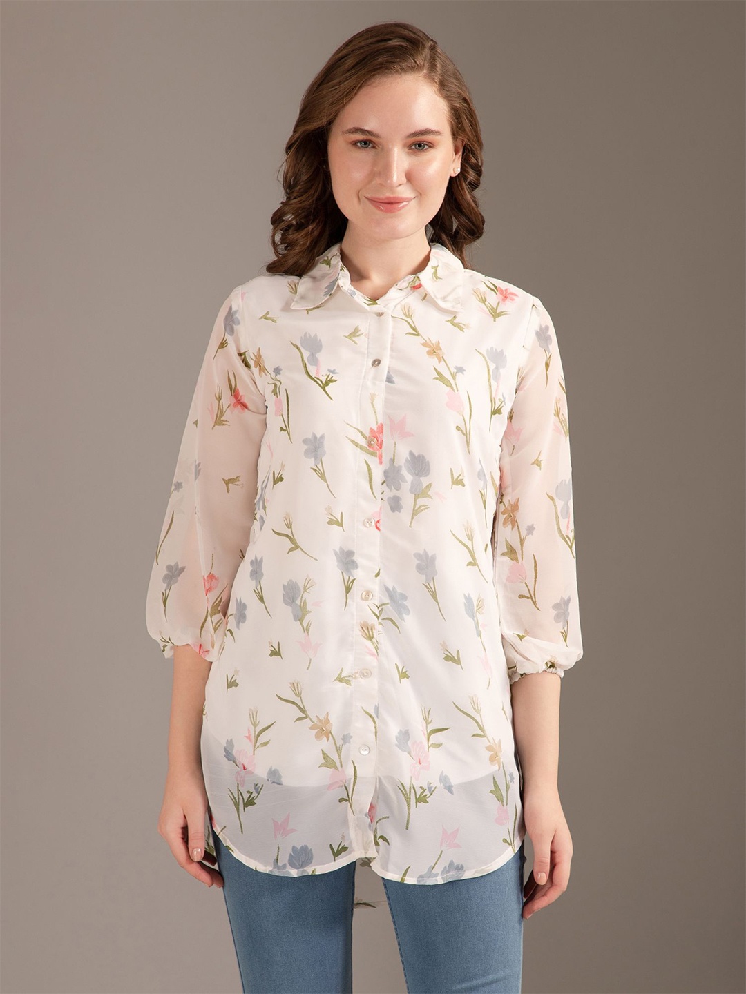 

Louis Bayrad Shirt Collar Printed Tunic, Off white