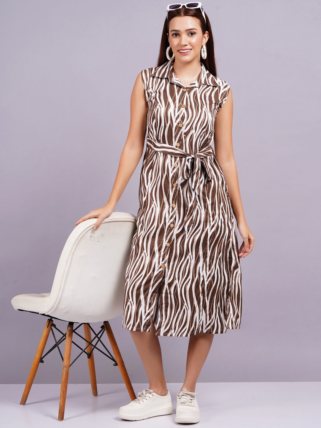 

JC4U Animal Printed A-Line Midi Dress, Brown