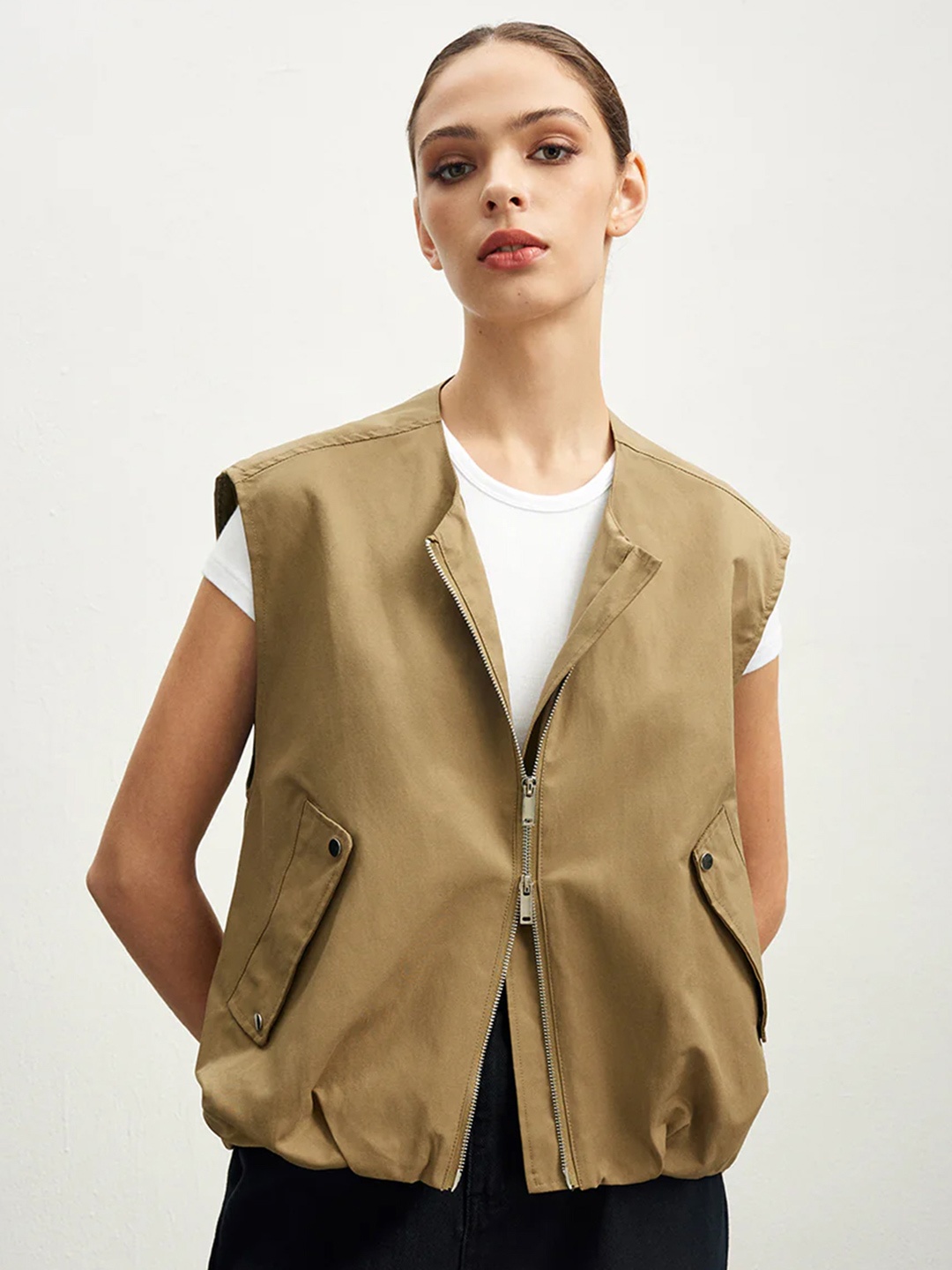 

LULU & SKY Women Collarless Solid Casual Tailored Jacket, Brown