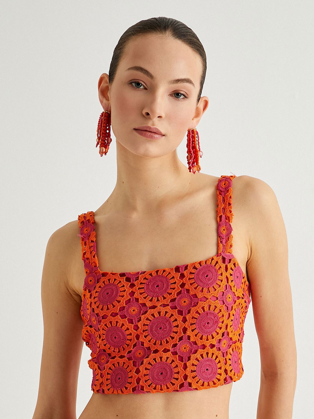 

Koton Women Self Design Shoulder Straps Top, Orange