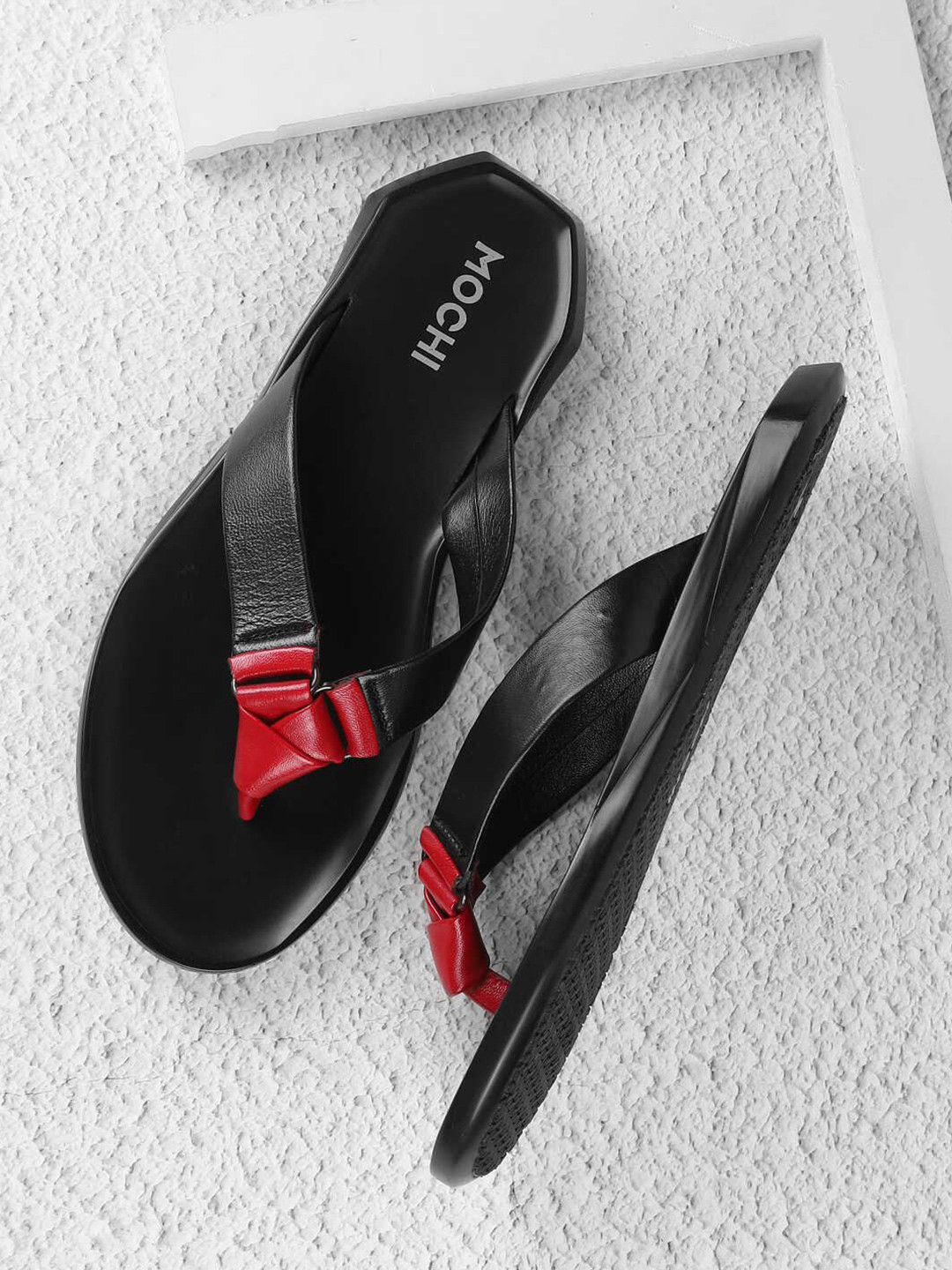 

Mochi Men Leather Comfort T-Strap Flats, Black