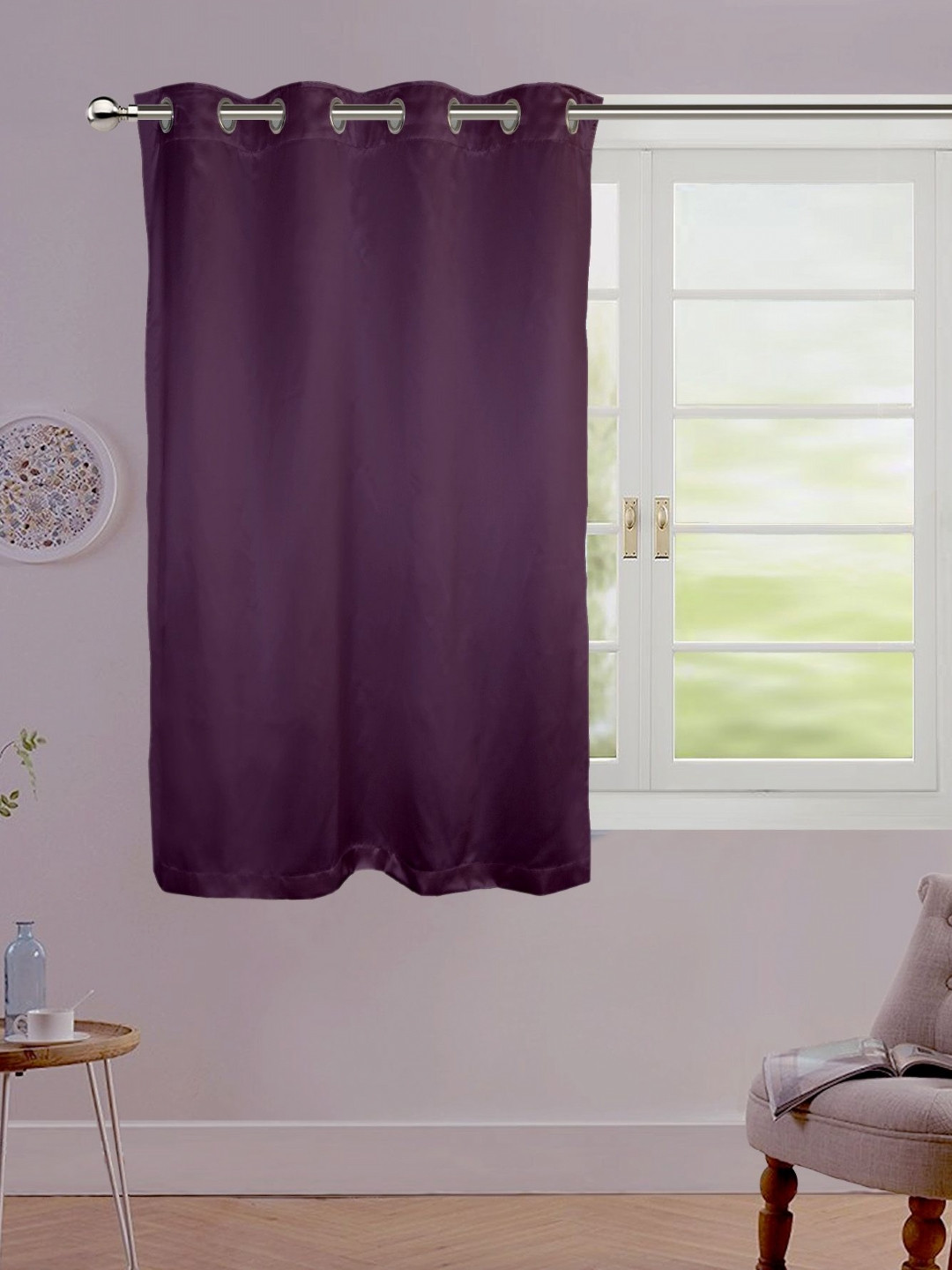

Lushomes Purple Eyelet Satin Window Curtain