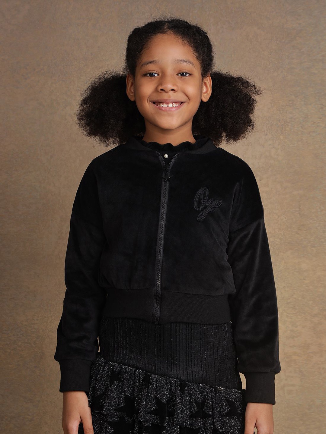 

One Friday Girls Solid Round Neck Top, Black