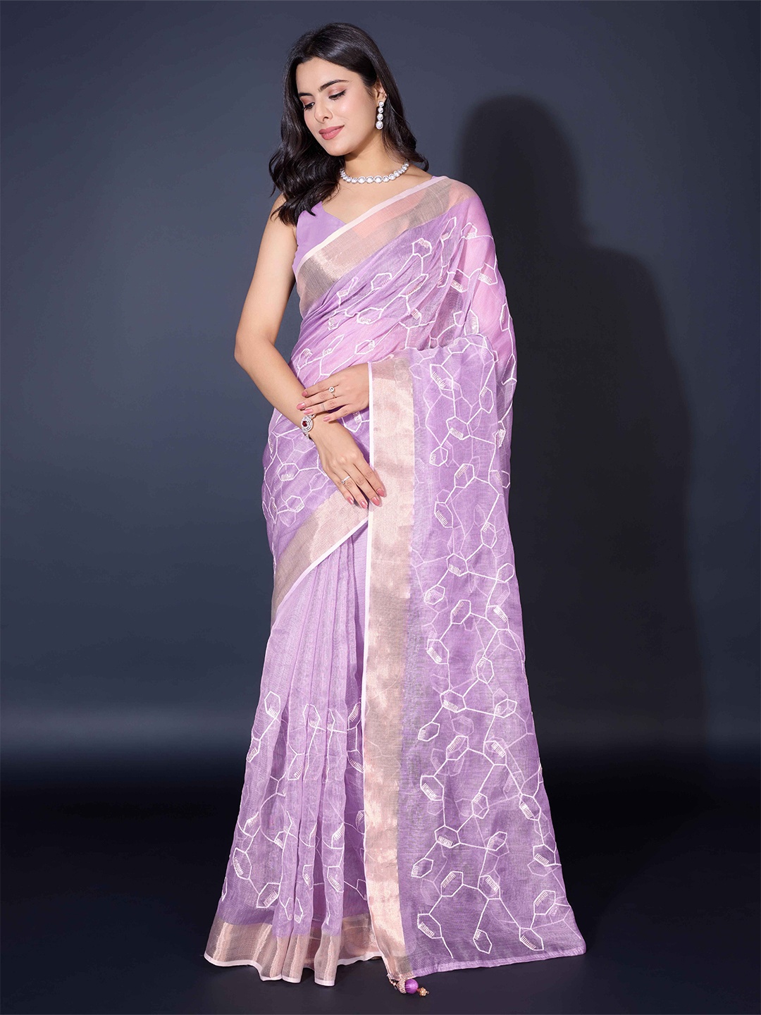 

KIMISHA Embroidered Party Wear Saree, Lavender