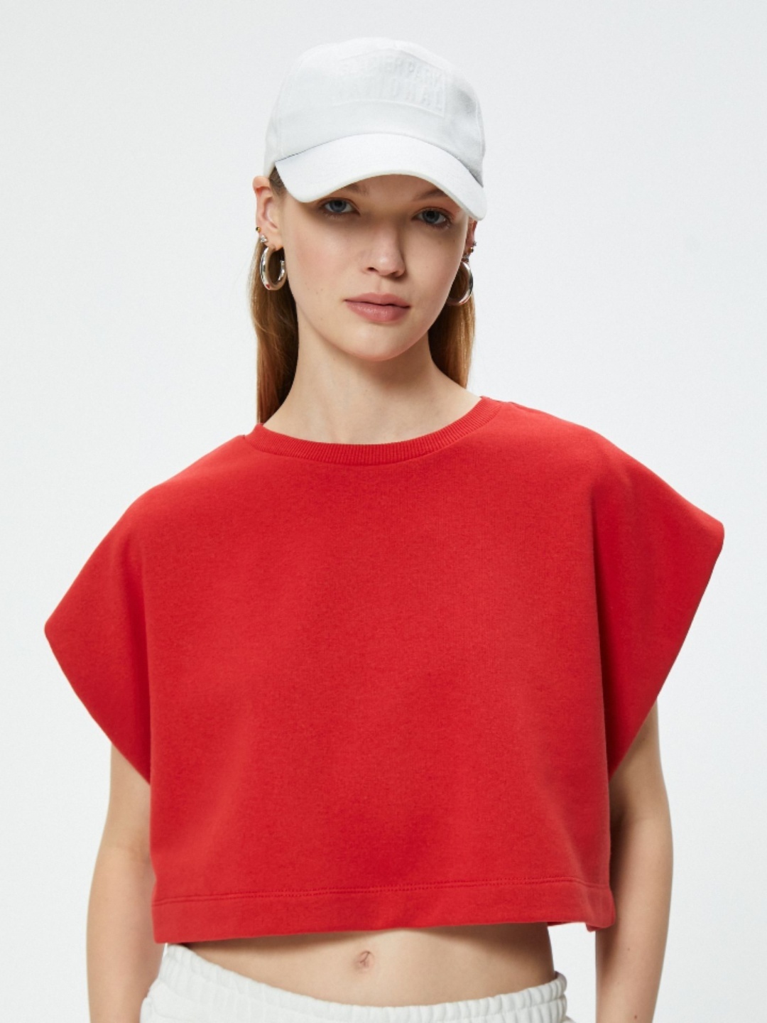 

Koton Women Solid Round Neck Boxy T-shirt, Red