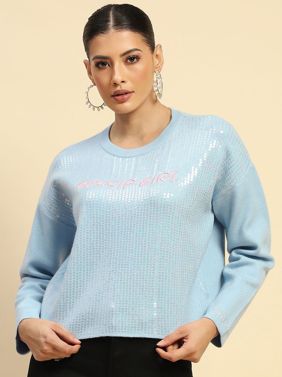 

Global Republic Women Embroidered Pullover, Blue