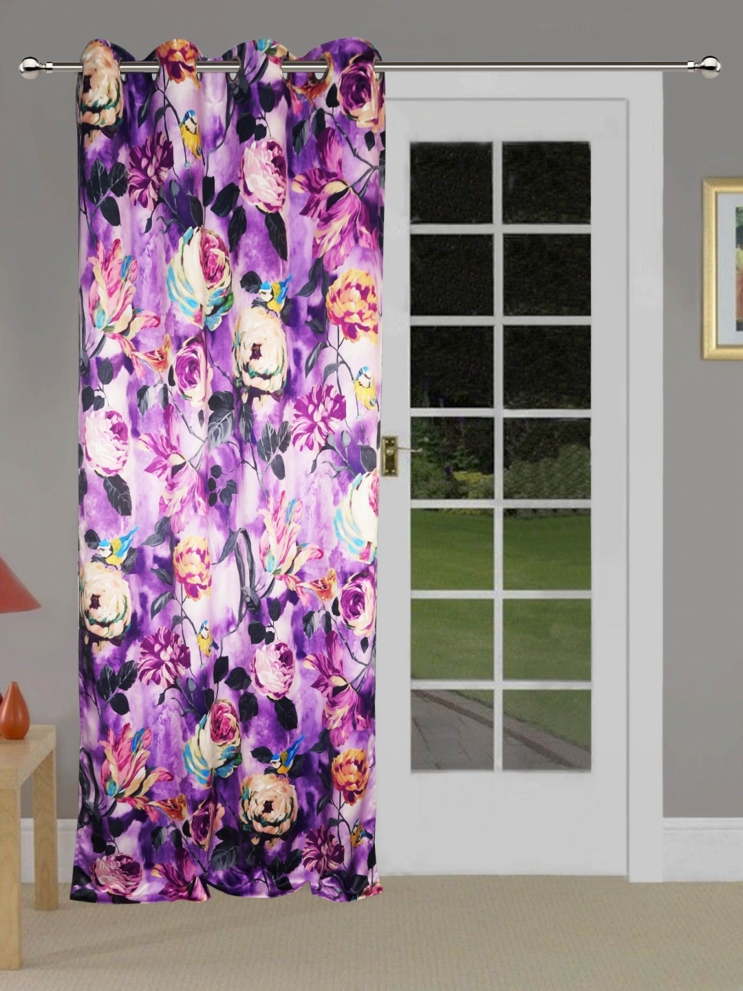 

Lushomes Purple & Grey Floral Printed Long Door Curtain