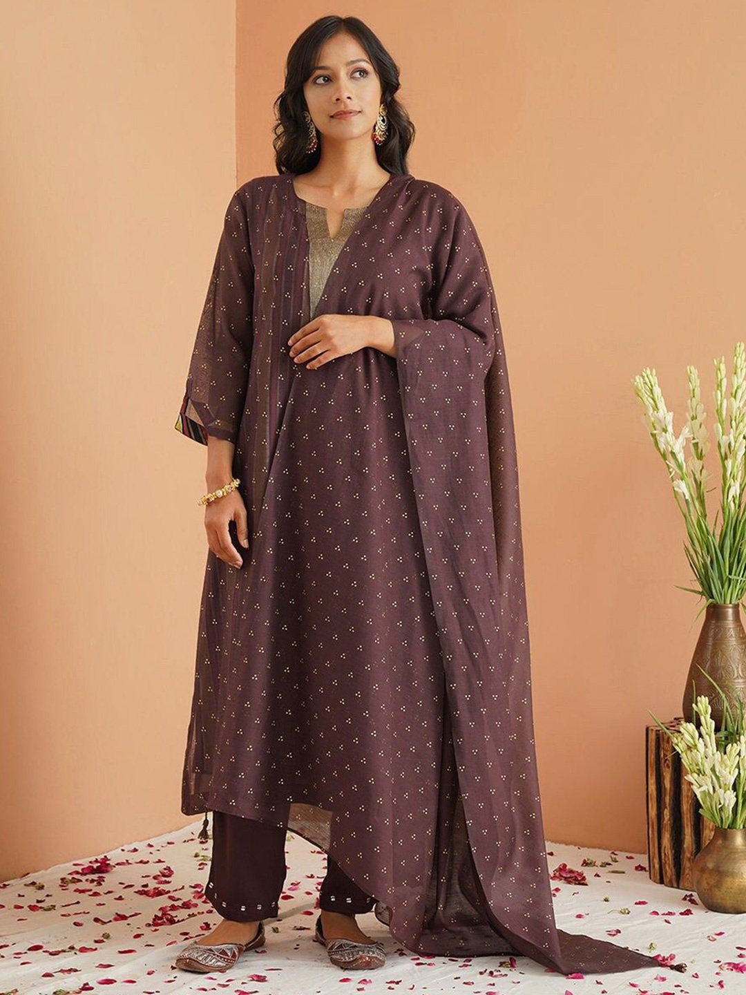 

JAYPORE Printed Cotton Silk Dupatta, Purple