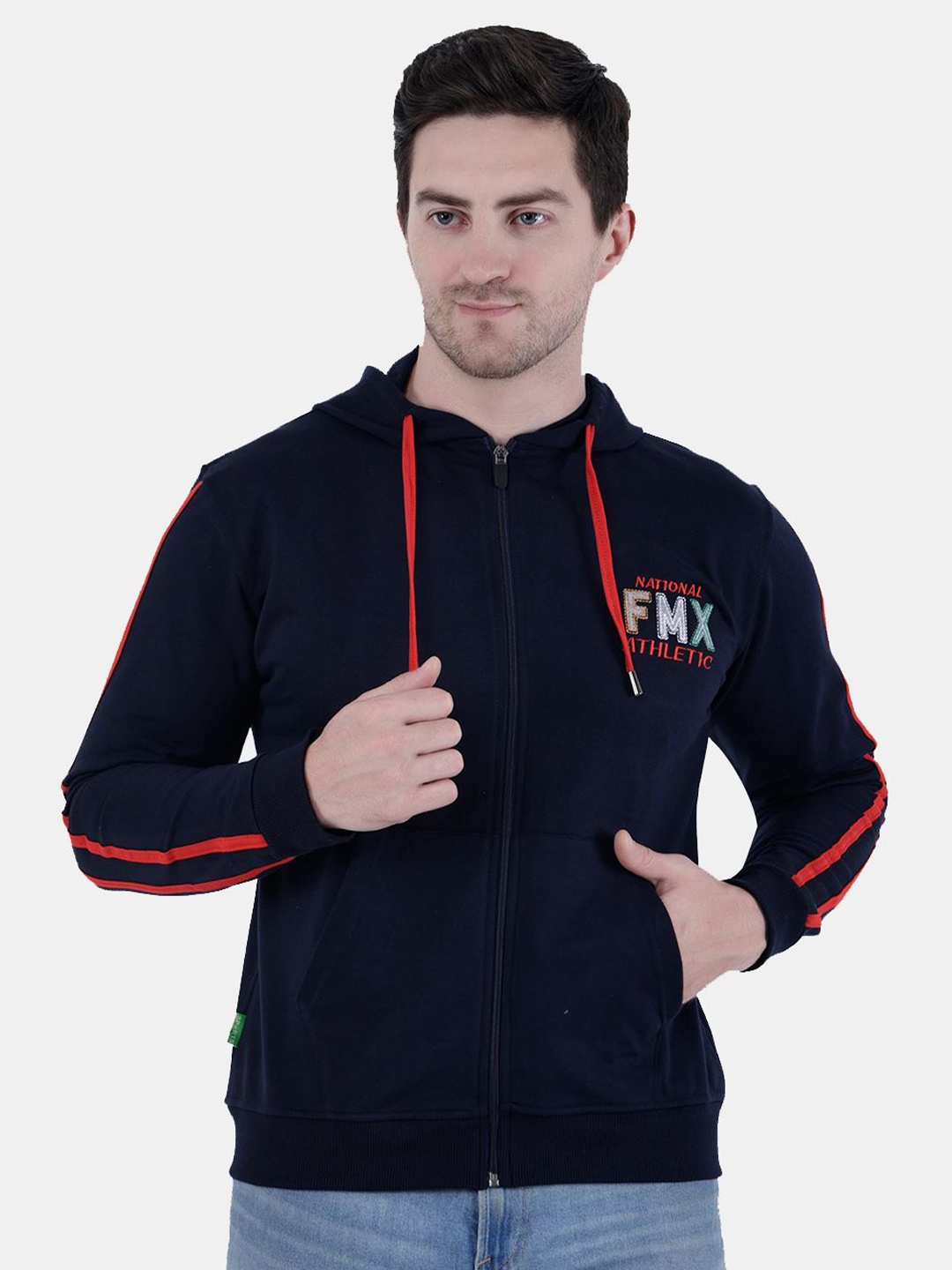 

FILMAX ORIGINALS Men Brand Logo Cotton Hooded Sweatshirt, Navy blue