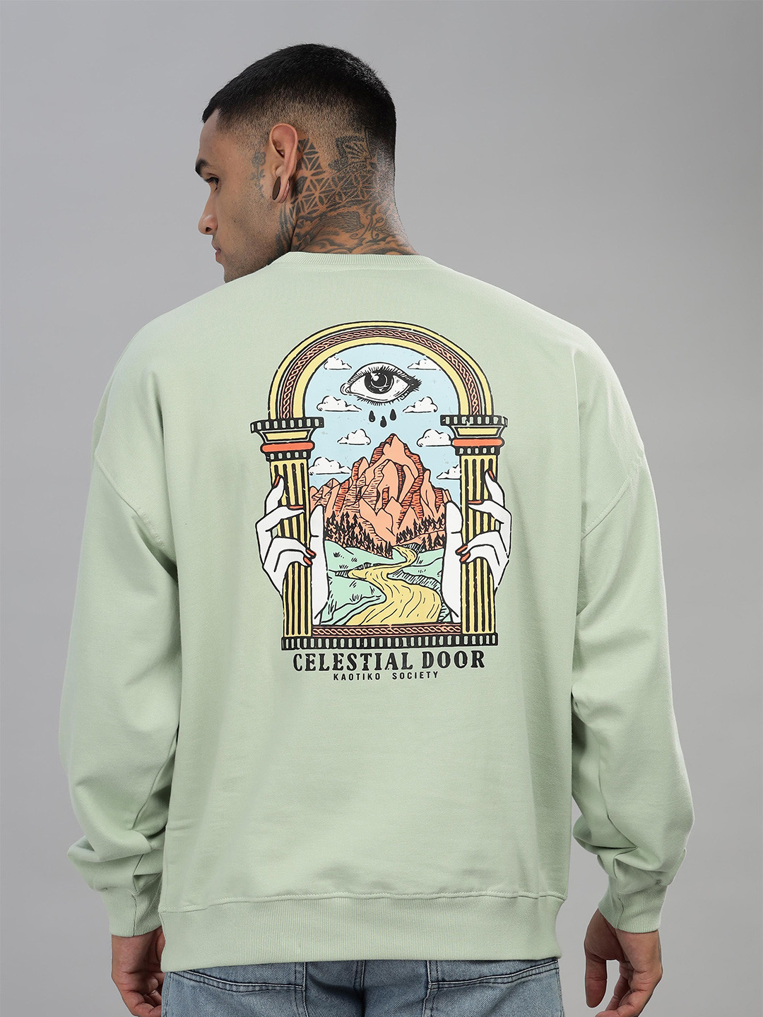 

TOMHIDDLE Men Graphic Printed Round Neck Cotton Pullover Ribbed Sweatshirt, Sea green