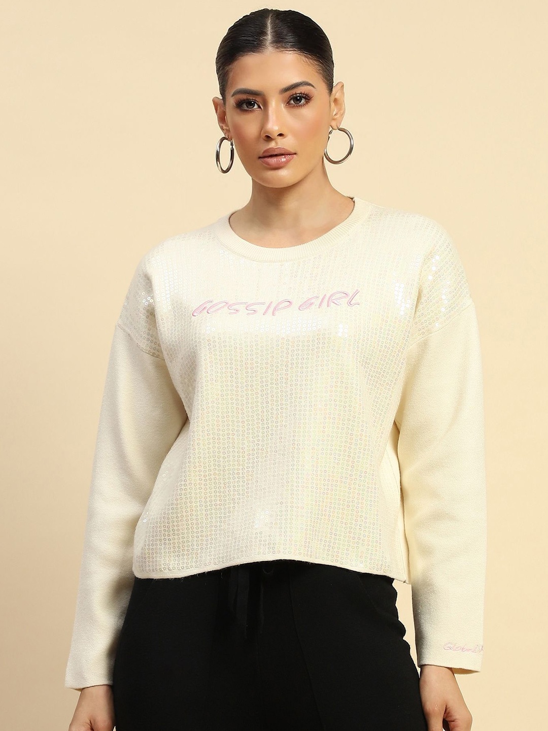 

Global Republic Women Embroidered Pullover, Cream