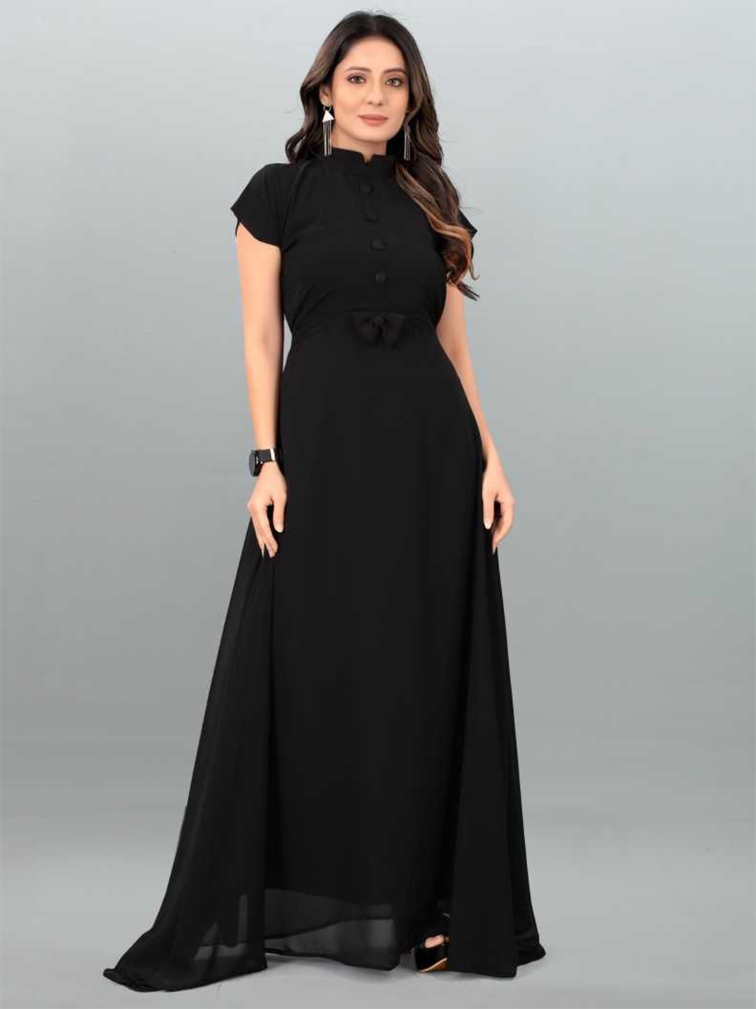 

Raiyani Enterprise Women Applique Georgette Fit & Flare Maxi Dress, Black