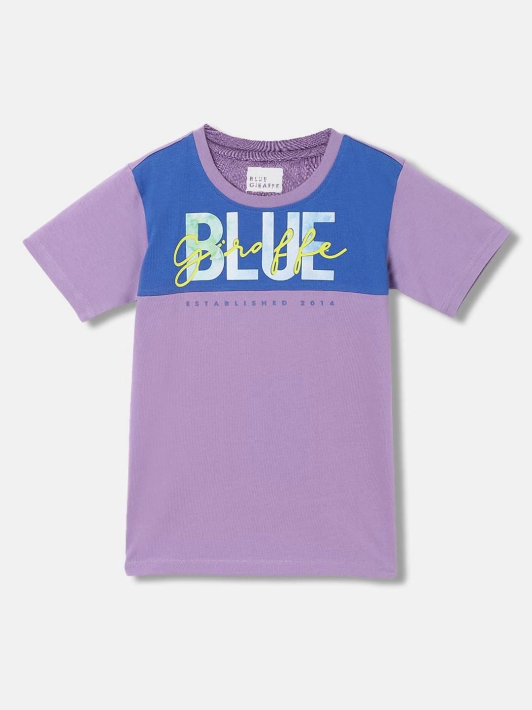 

Blue Giraffe Boys Typography Printed Round Neck Cotton T-shirt, Lavender
