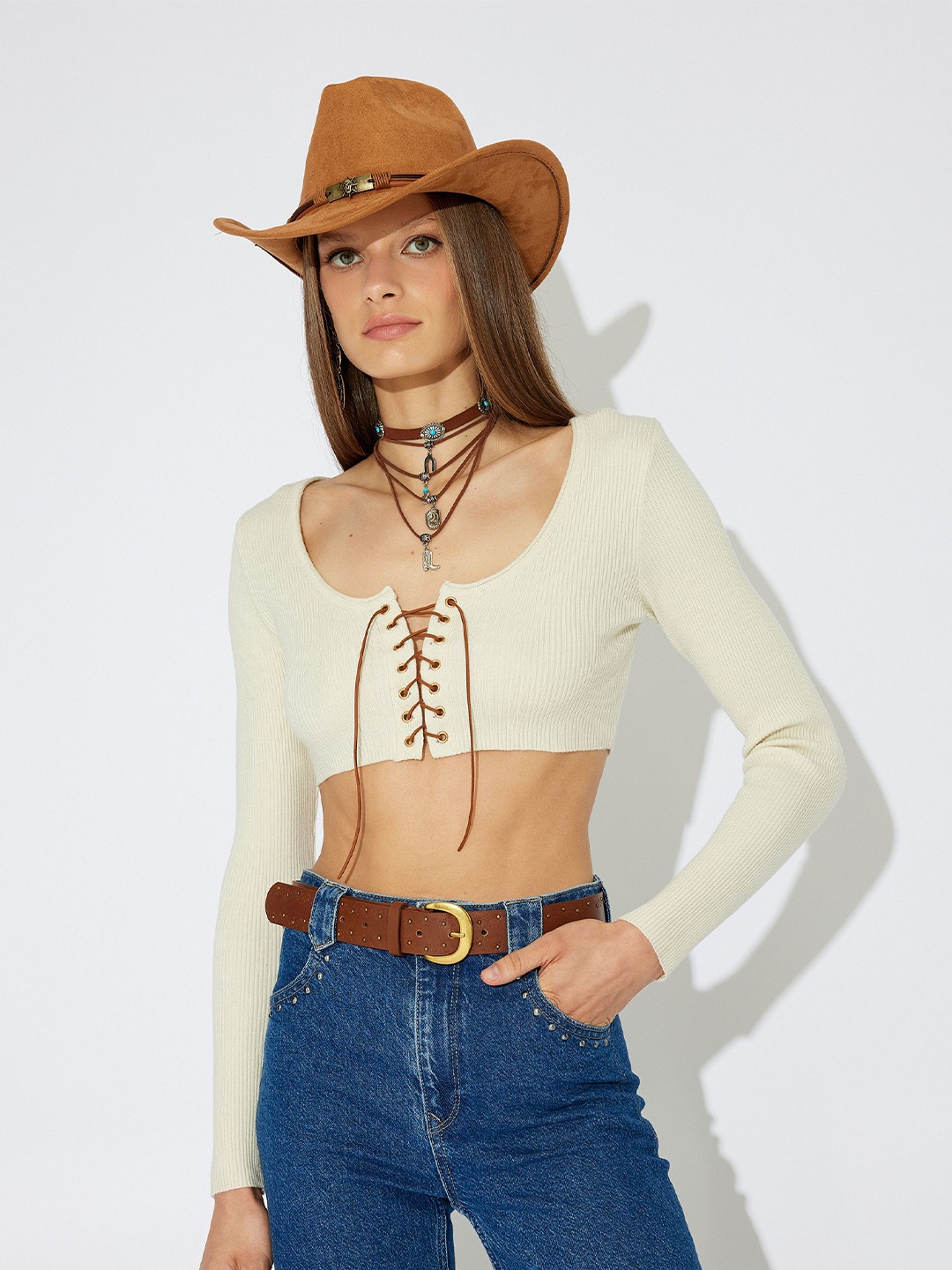 

Koton Women Striped Crop Cardigan, White