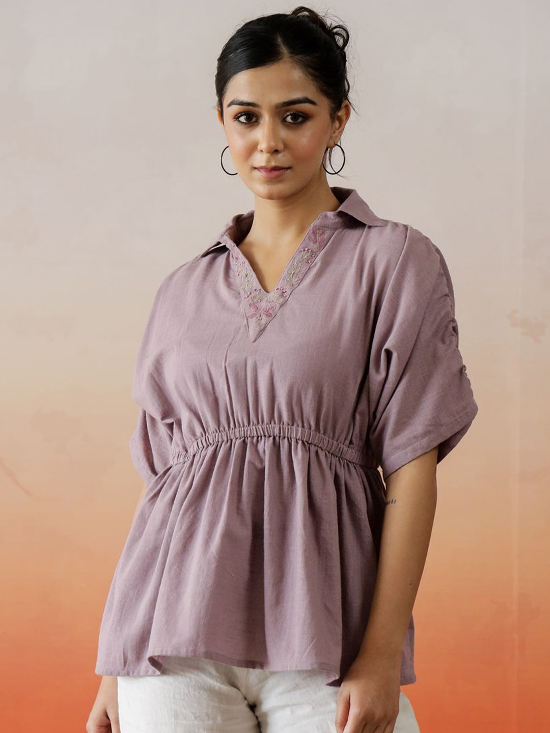 

SANSKRUTIHOMES Women Extended Sleeves Cotton Top, Lavender