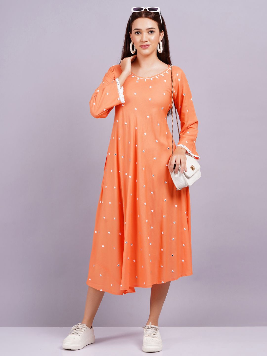 

JC4U Women Fit & Flare Midi Dress, Orange