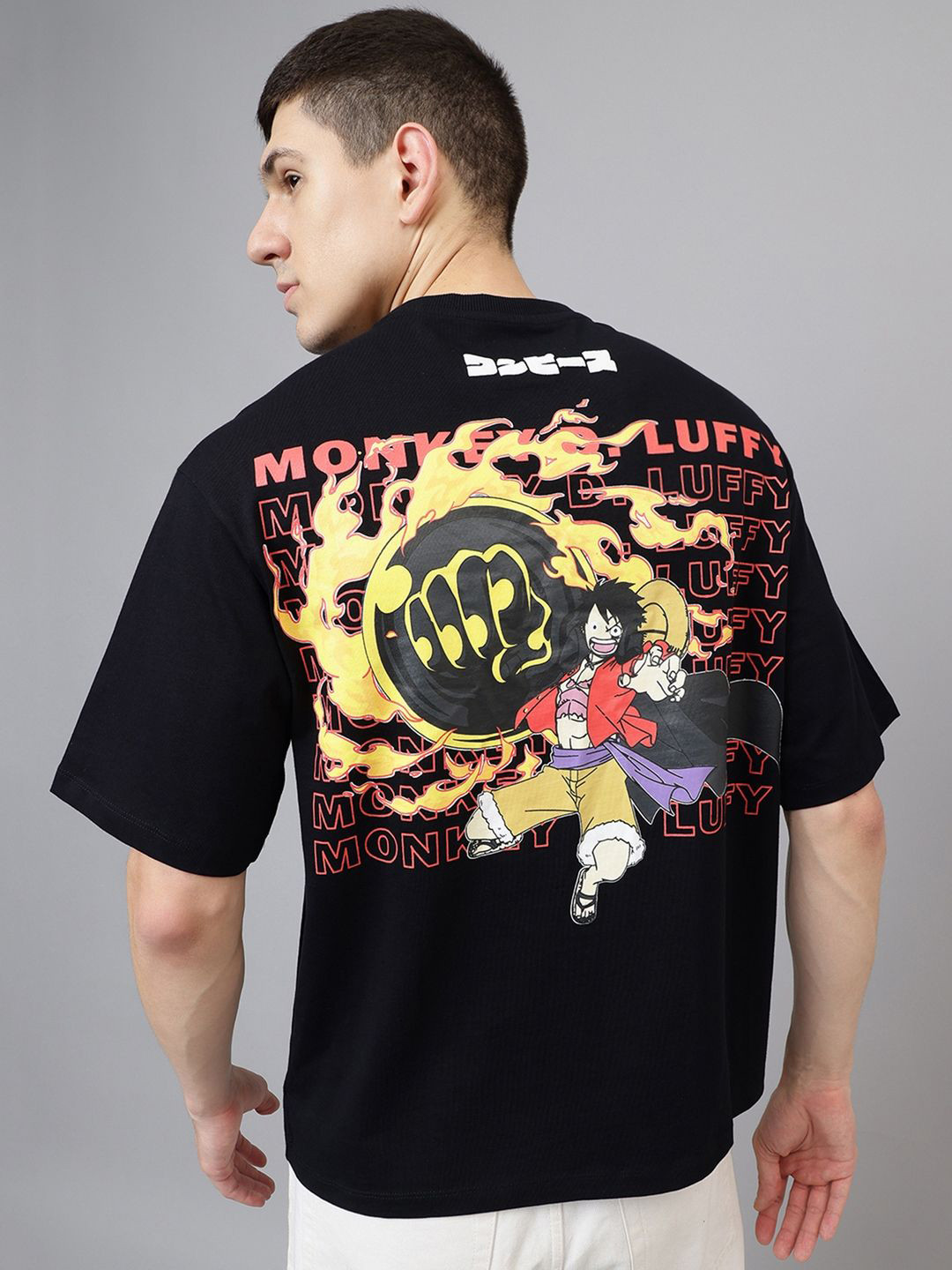 

Free Authority Anime Printed Round Neck Cotton Oversized T-shirt, Black