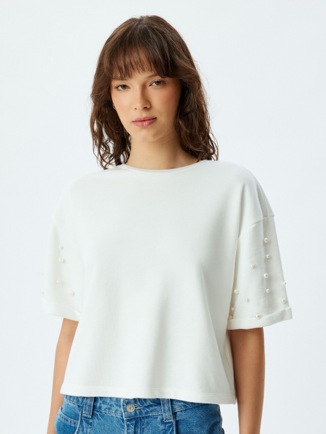 

Koton Women Solid Round Neck Cotton Boxy T-shirt, White