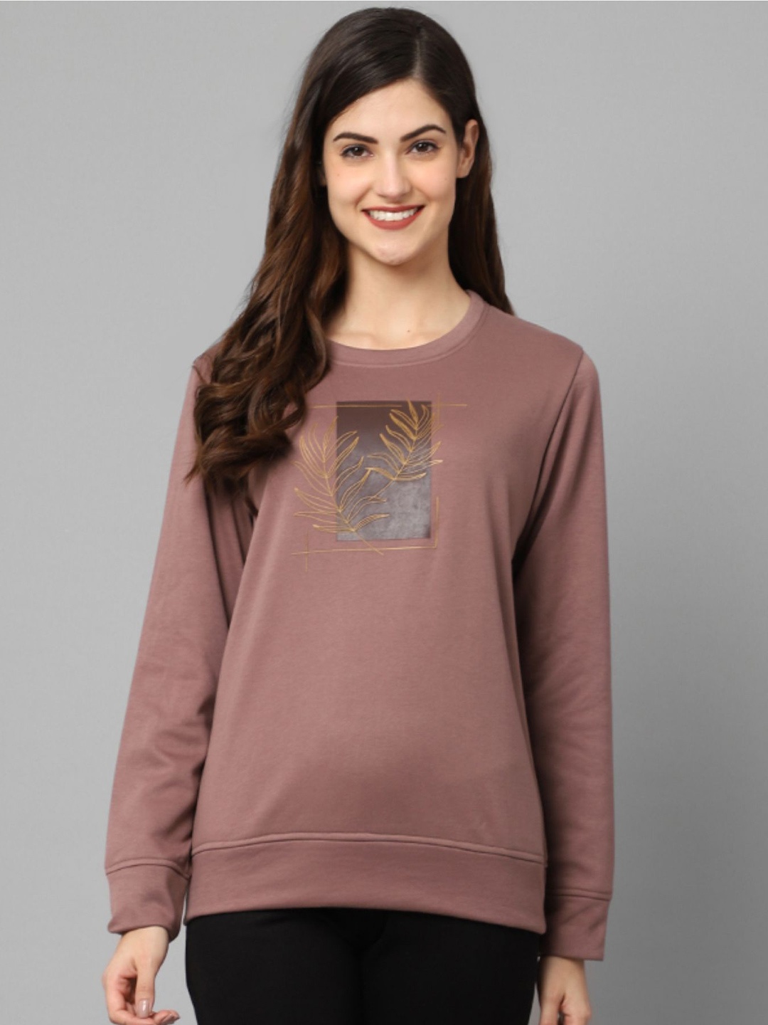 

Kanvin Women Graphic Printed Sweatshirt, Camel brown