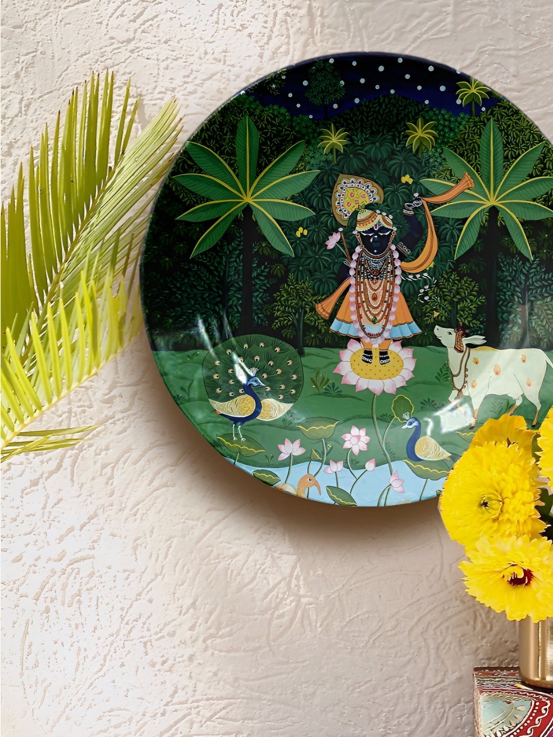 

JIKRAA Green Printed Ceramic Wall Plates