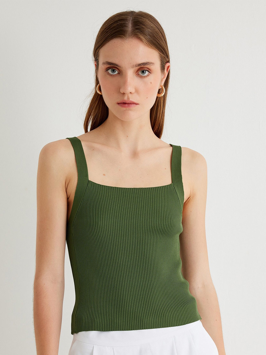 

Koton Women Solid Shoulder Straps Top, Green