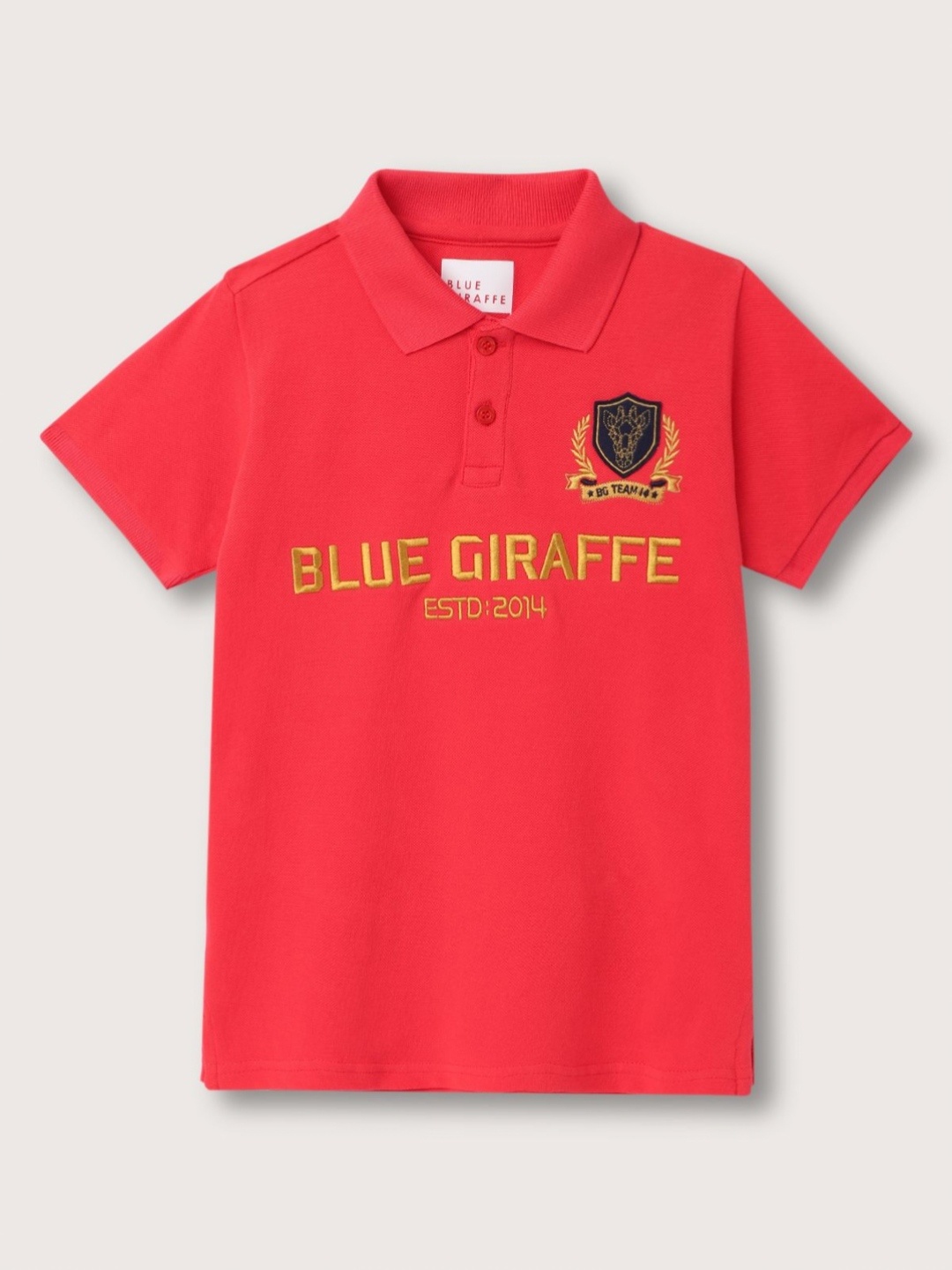 

Blue Giraffe Boys Typography Printed Polo Collar Cotton T-shirt, Red