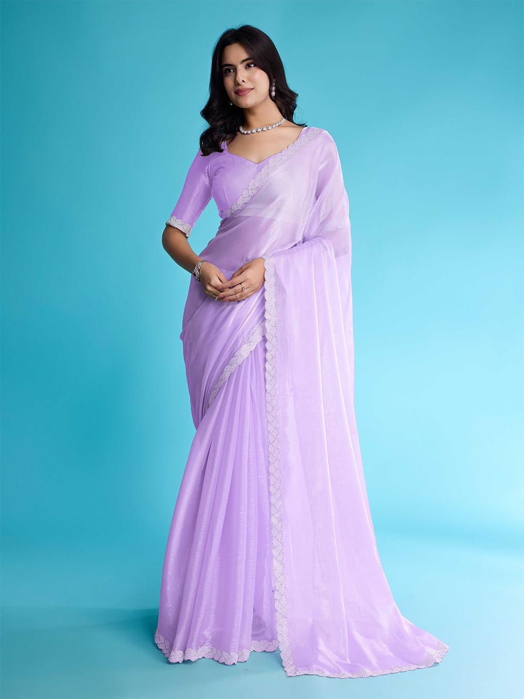 

KIMISHA Embellished Beads and Stones Saree, Lavender