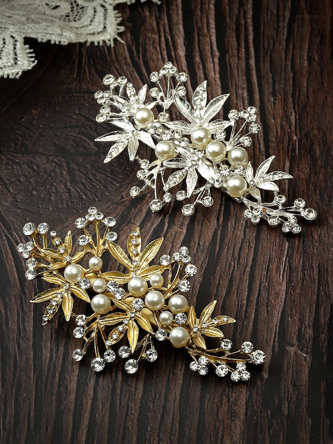 

VOGUE HAIR ACCESSORIES Women Set of 2 Embellished Alligator Hair Clip, Gold