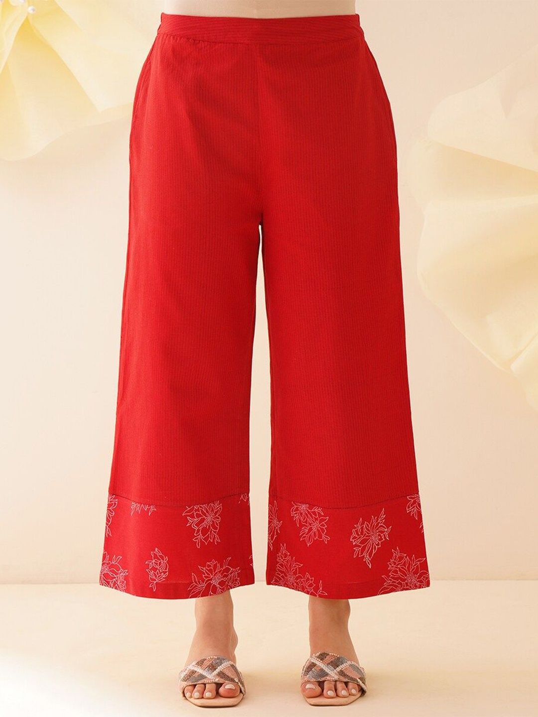 

JAYPORE Women Solid Flared Ethnic Cotton Palazzos, Red