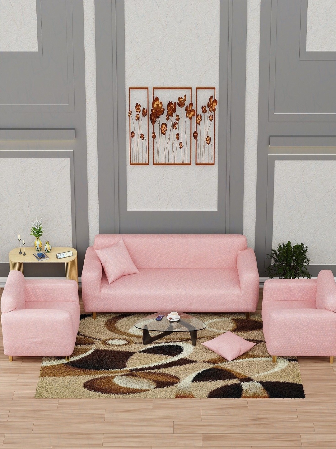 

Lukzer Pastel Pink Curved Diamond Pattern 5 Seater Sofa Cover