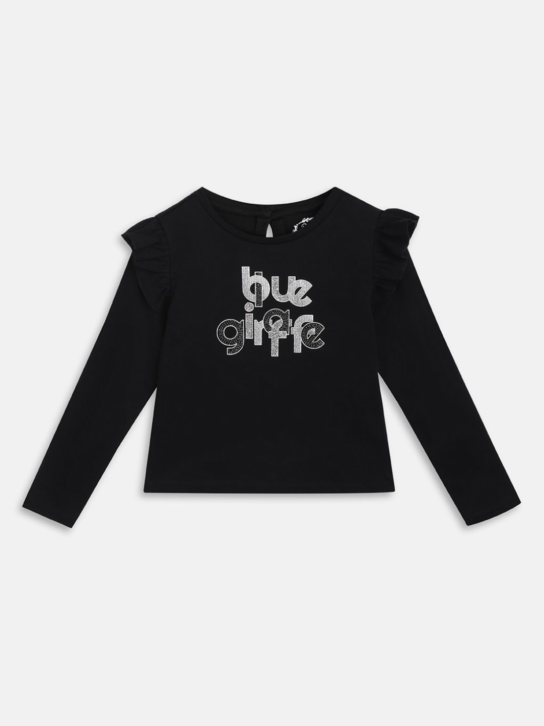 

Blue Giraffe Girls Cotton Solid Typography Printed T-shirt, Black