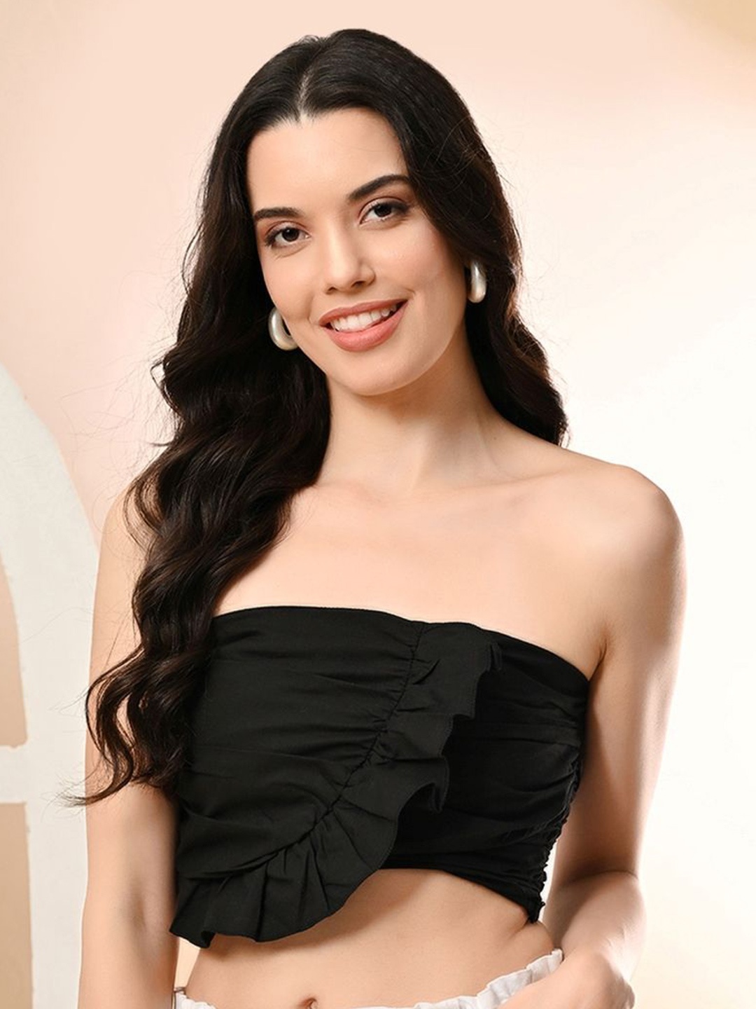 

PRETTY LOVING THING Off-Shoulder Cotton Tube Crop Top, Black