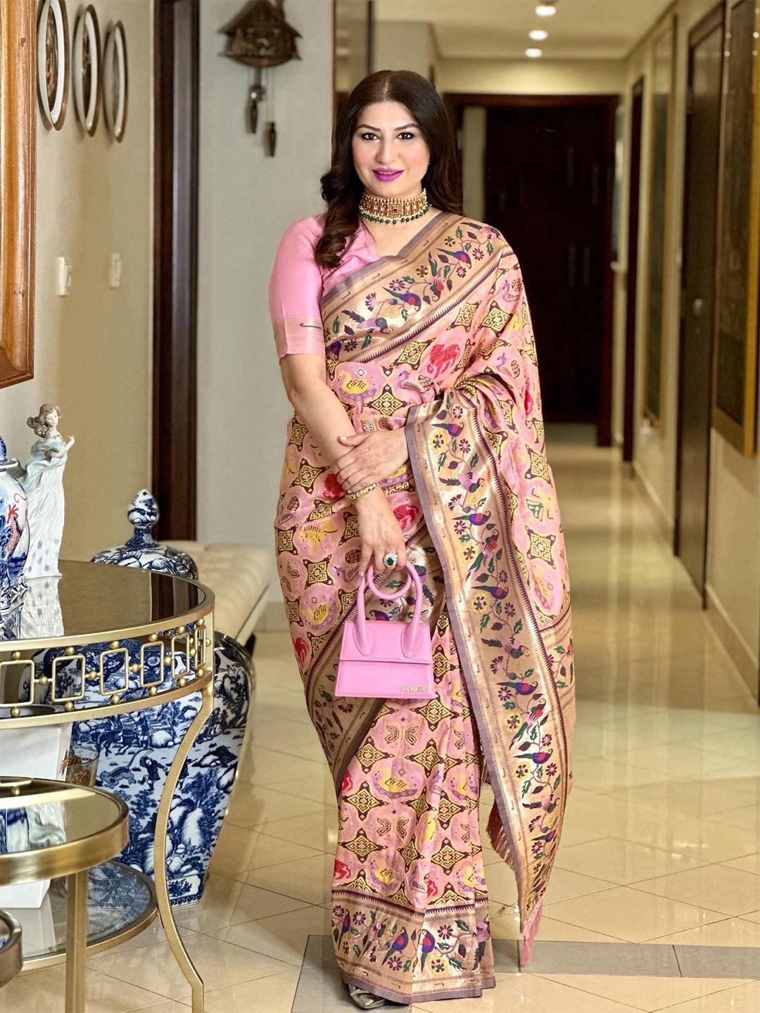 

AWRIYA women Woven Design Zari Pure Silk Banarasi Saree with unstitched blouse piece, Pink