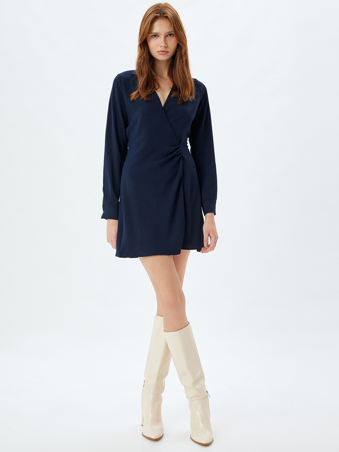 

Koton Women V-Neck Wrap Dress, Navy blue