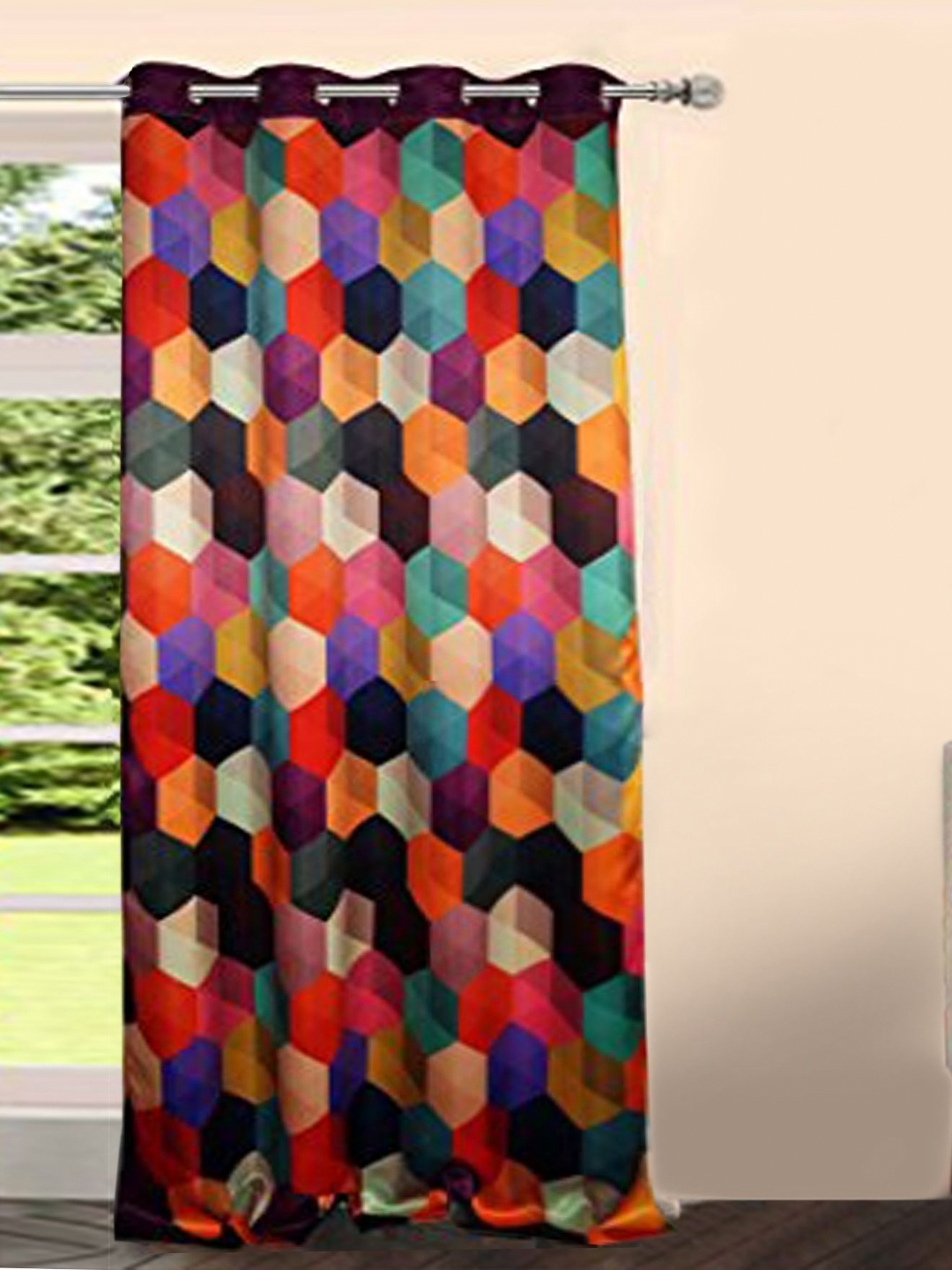 

Lushomes Beige & Green Geometric Printed Window Curtain