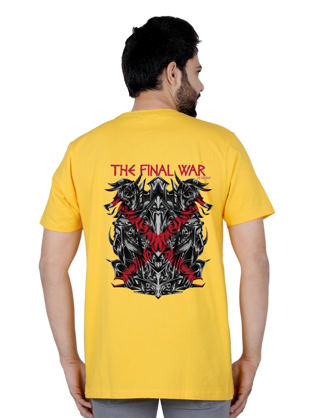 

LA MILANO Men Graphic Printed Round Neck Pure Cotton Slim Fit T-shirt, Yellow
