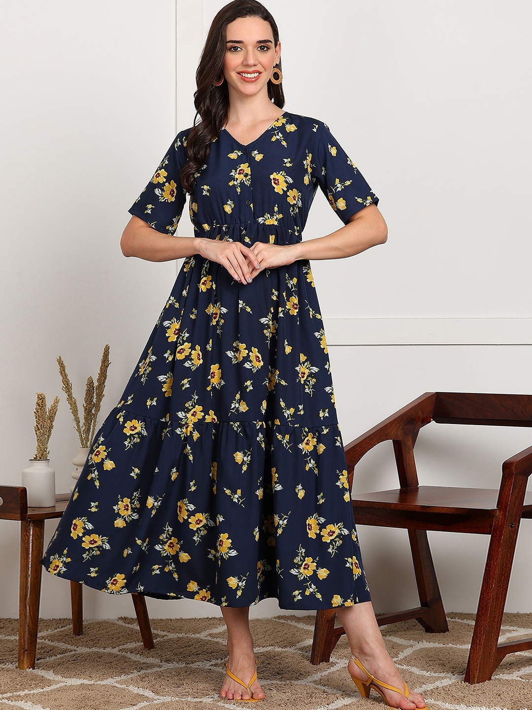 

Fashfun Women Floral Printed Fit & Flare Maxi Dress, Blue