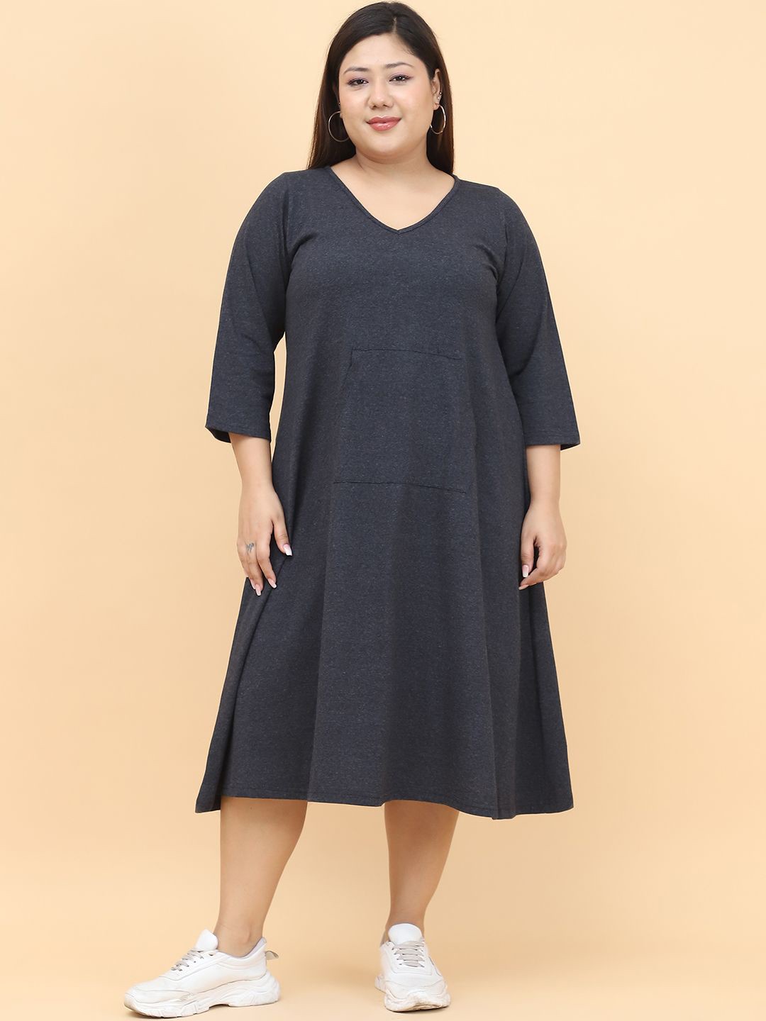 

theRebelinme Women A-Line Plus Size Midi Dress, Charcoal