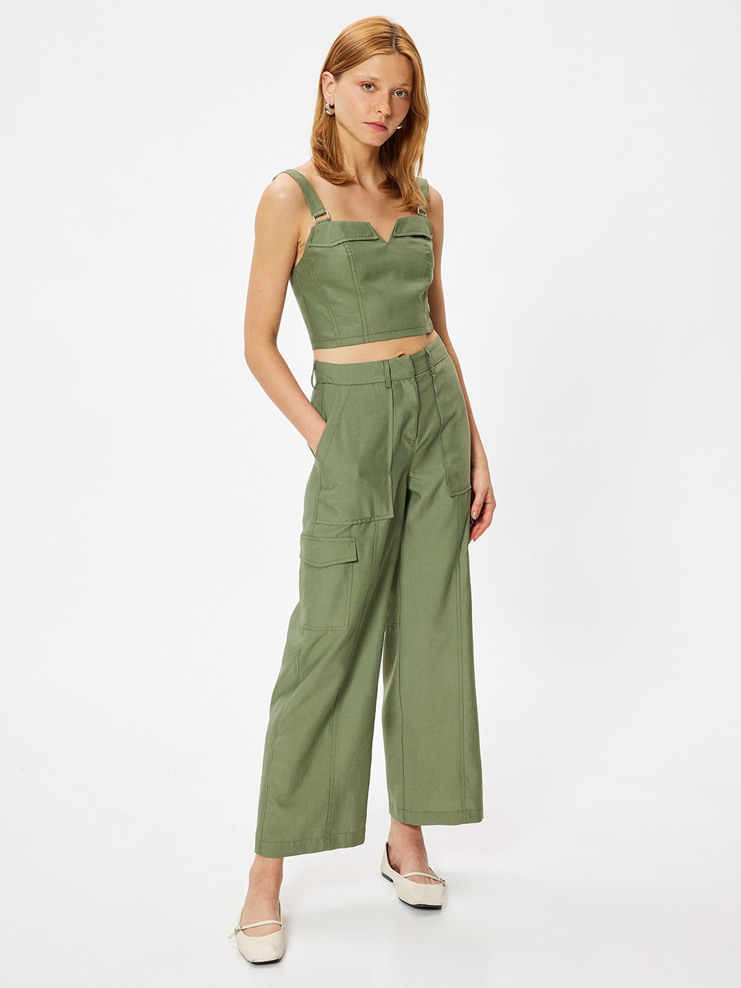 

Koton Women Solid Shoulder Straps Top, Olive
