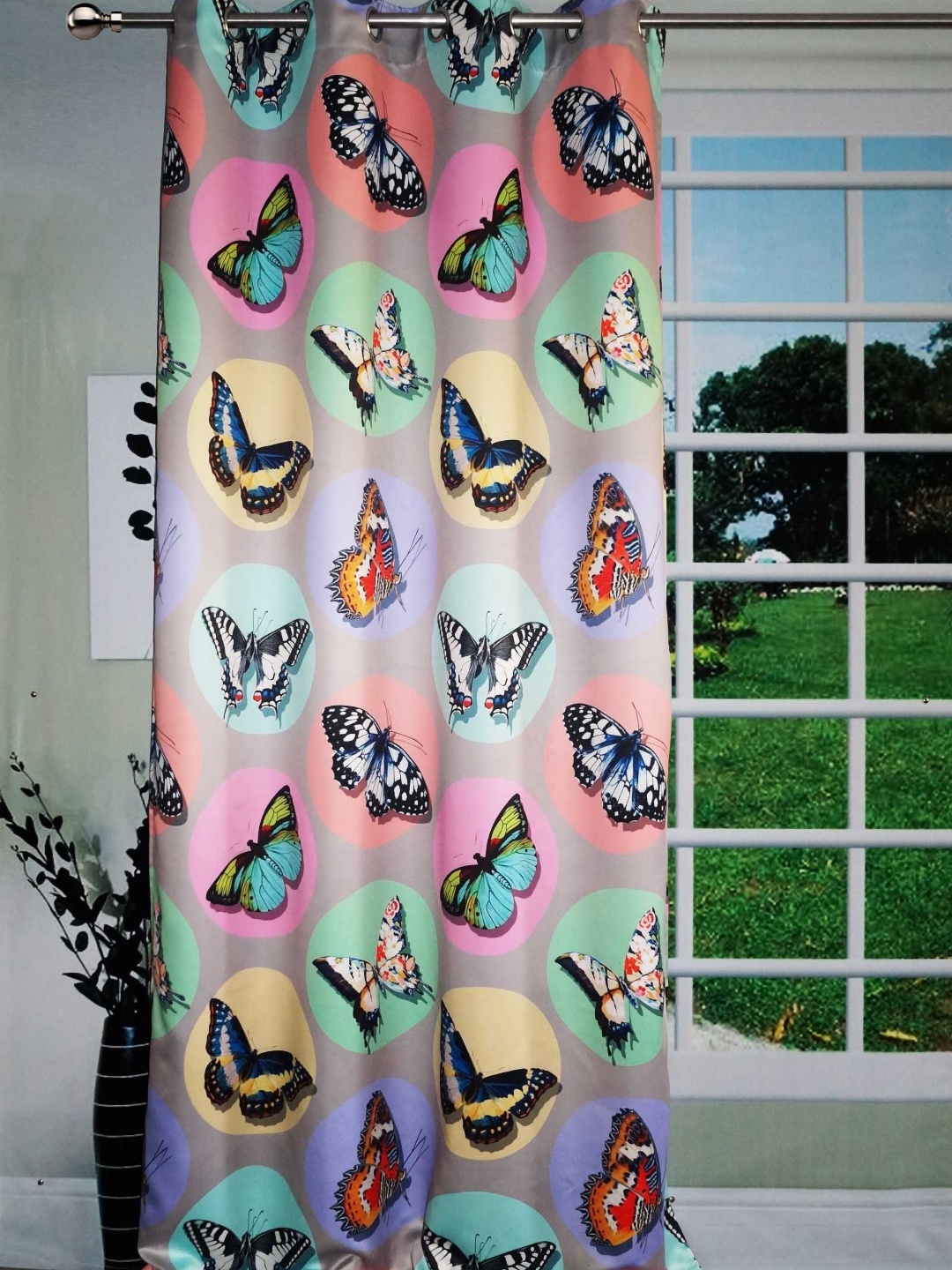 

Lushomes Blue & Black Geometric Sheer Window Curtain