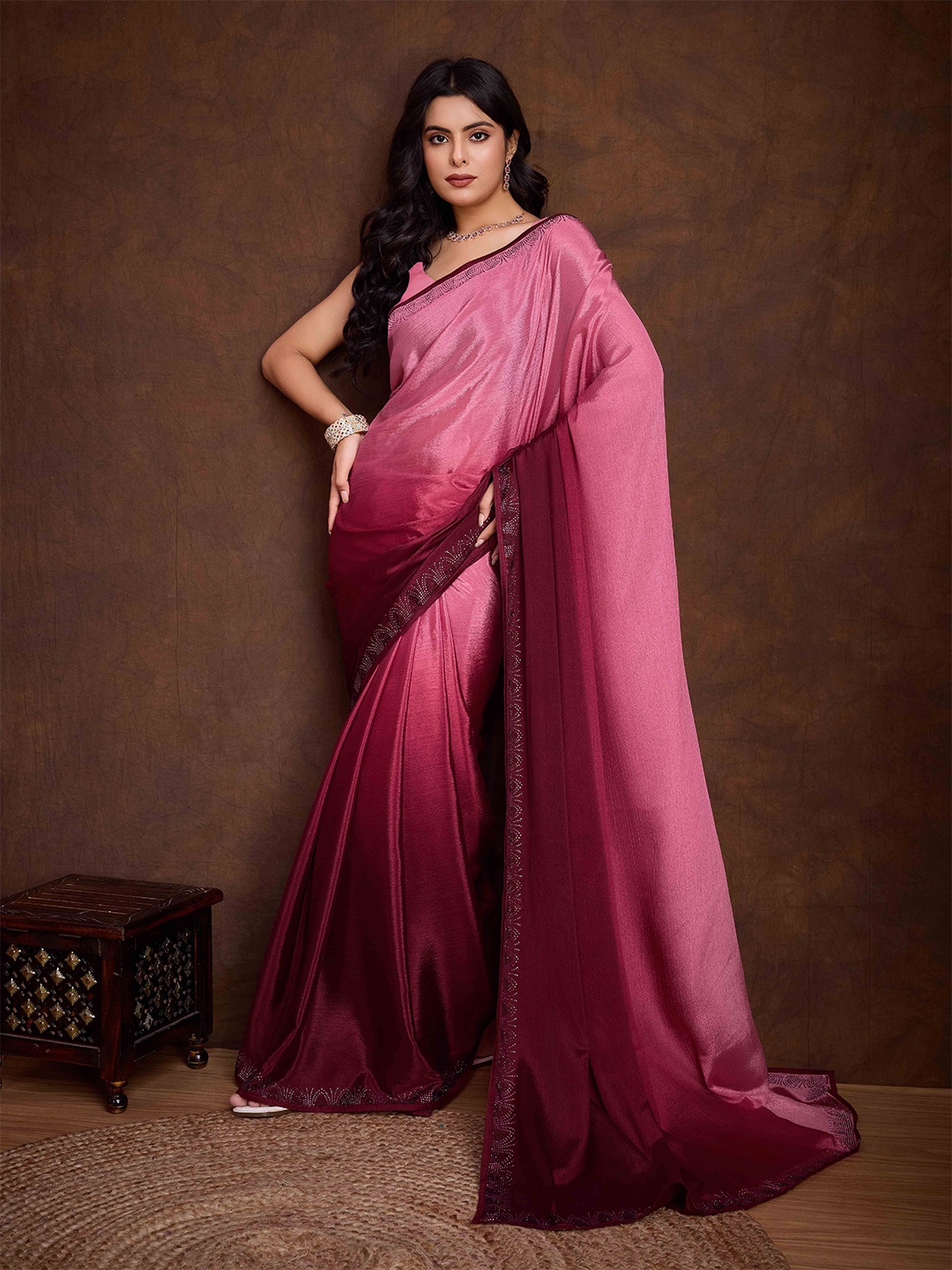 

KIMISHA Embellished Party Saree, Pink