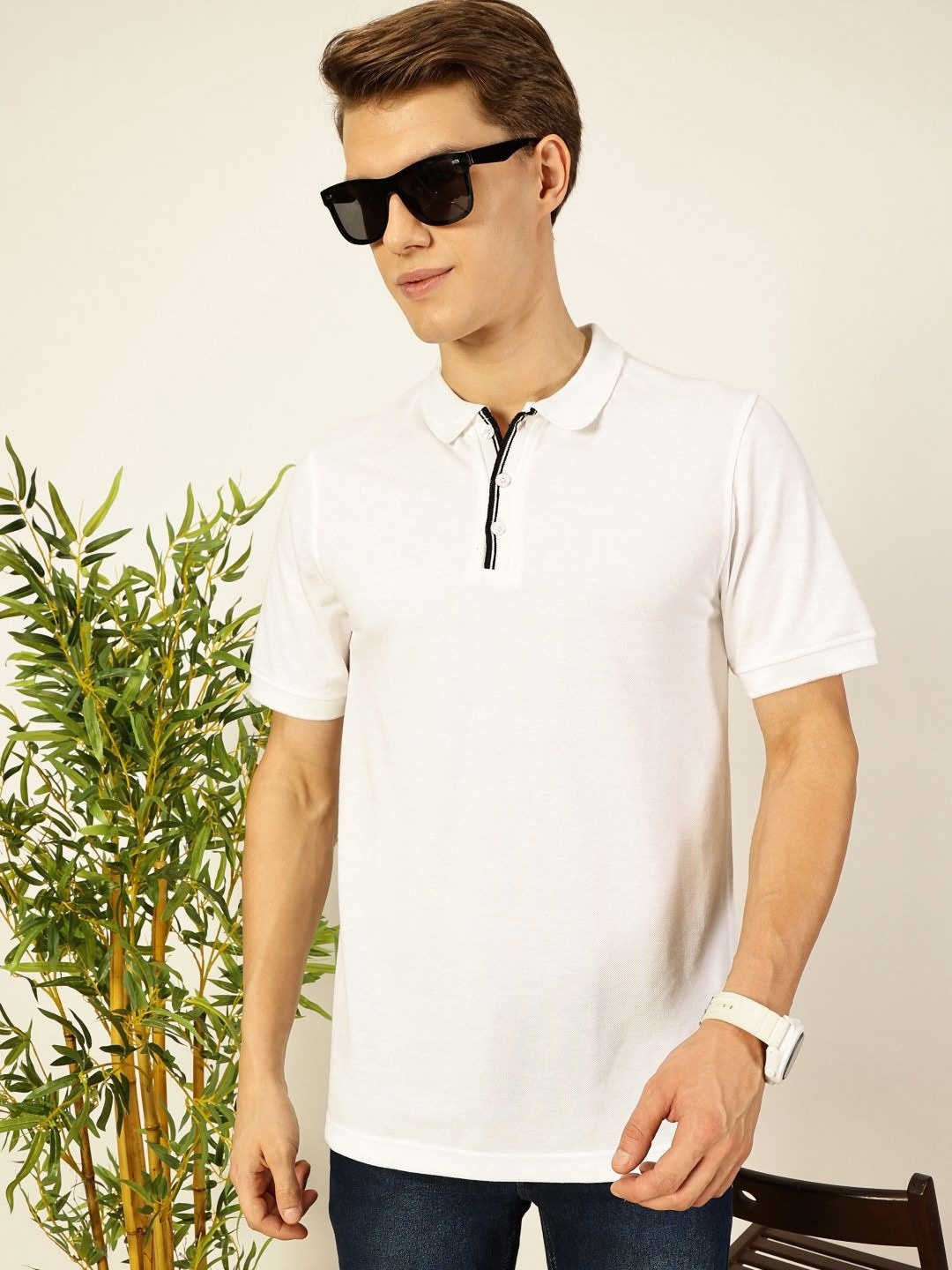 

Thomas Scott Men Solid Polo Collar Cotton T-shirt, White