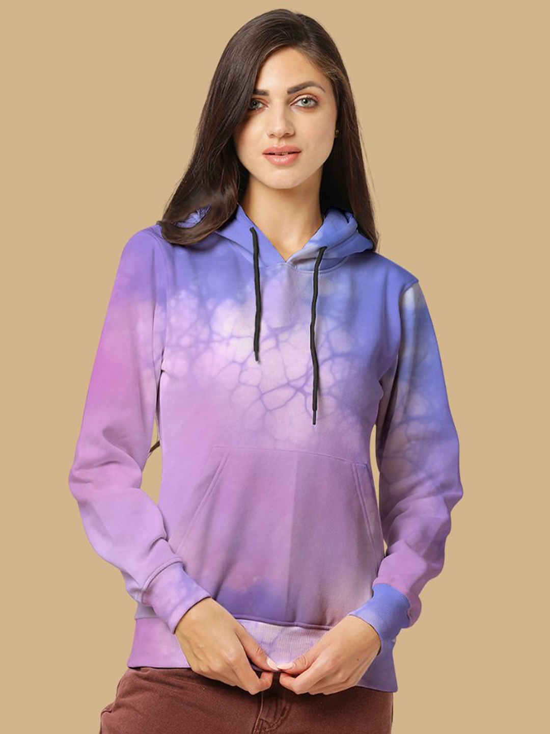 

Wear Your Opinion Women Abstract Printed Hood Fleece Pullover Ribbed Sweatshirt, Lavender