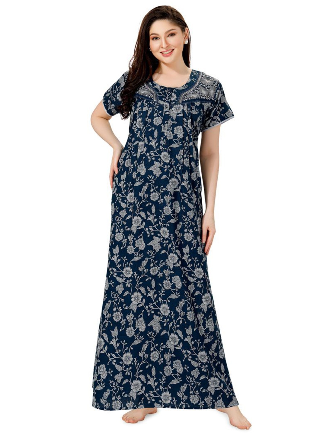 

Soulemo Women Floral Printed Maxi Nightdress, Blue