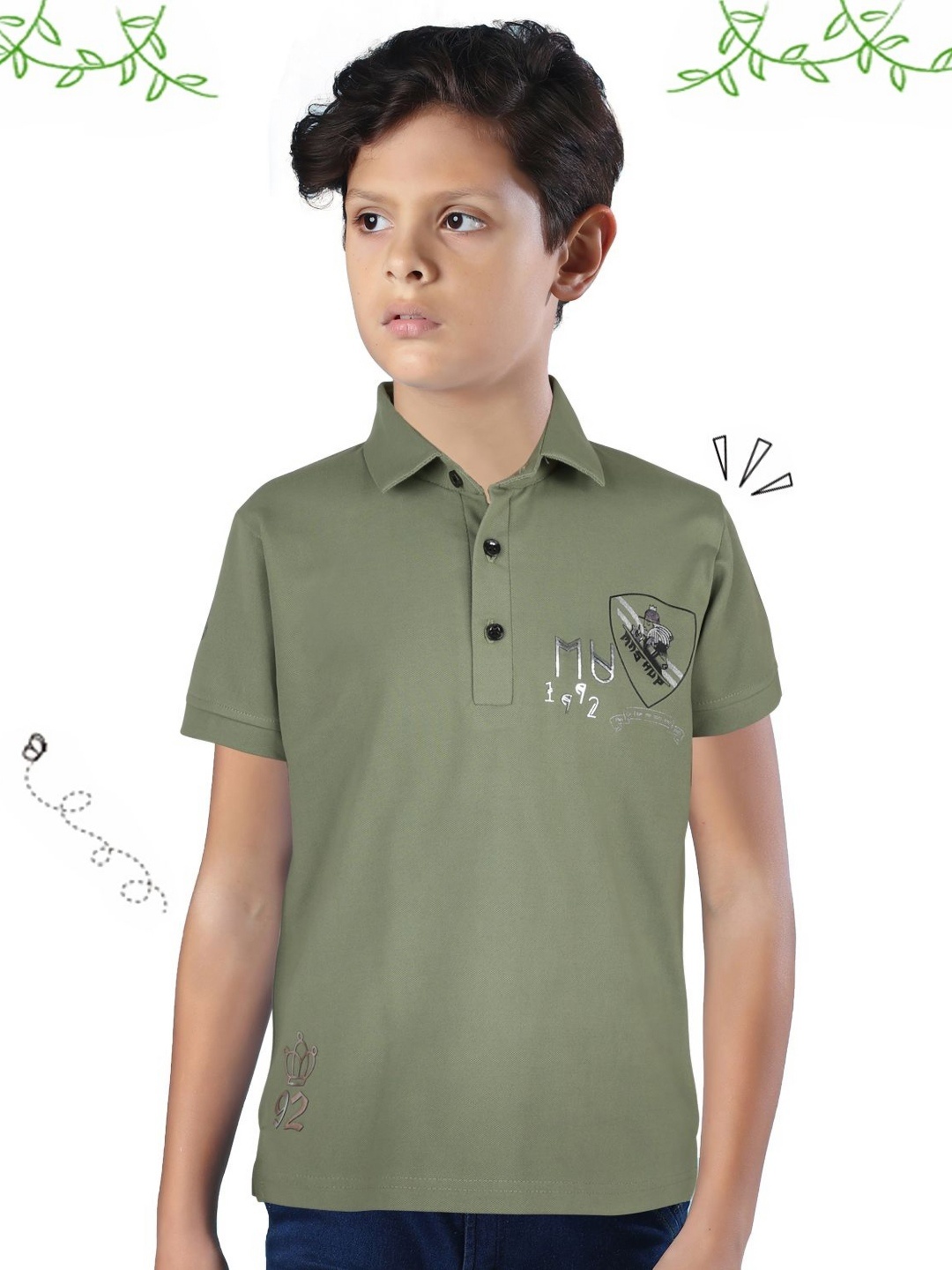 

MashUp Boys Graphic Printed Polo Collar Cotton T-shirt, Green