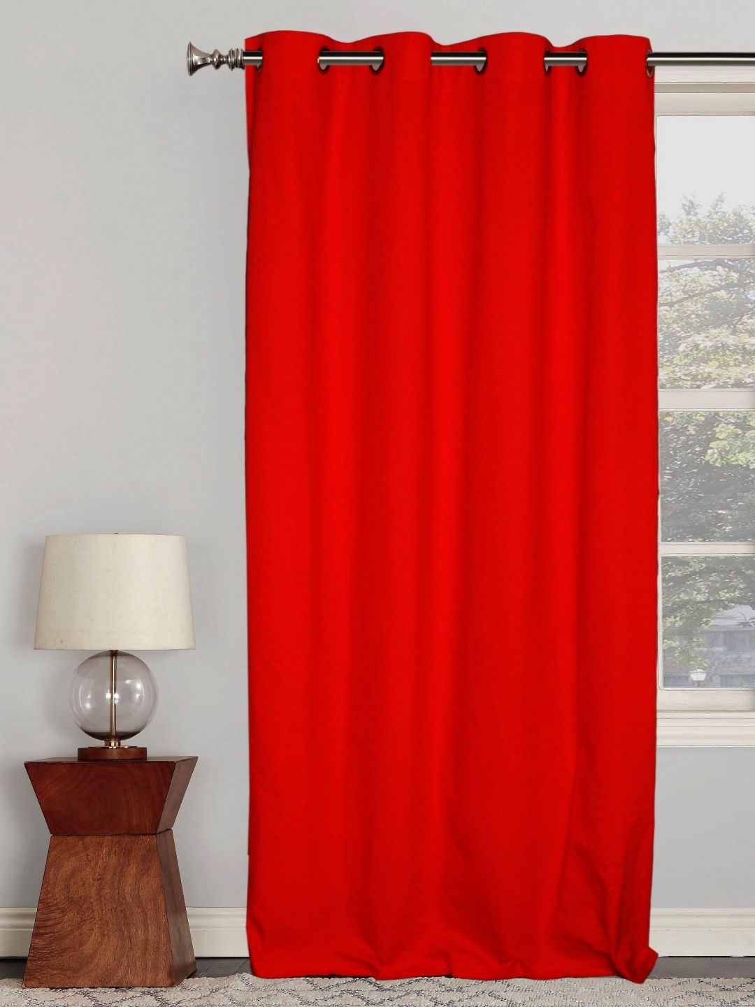 

Lushomes Red Black Out Eyelet Window Curtain