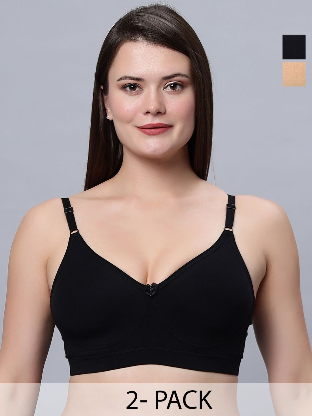 

In Care Set Of 2 Full Coverage Cotton Push-up Non-Wired Cut and Sew Cups Bra, Black