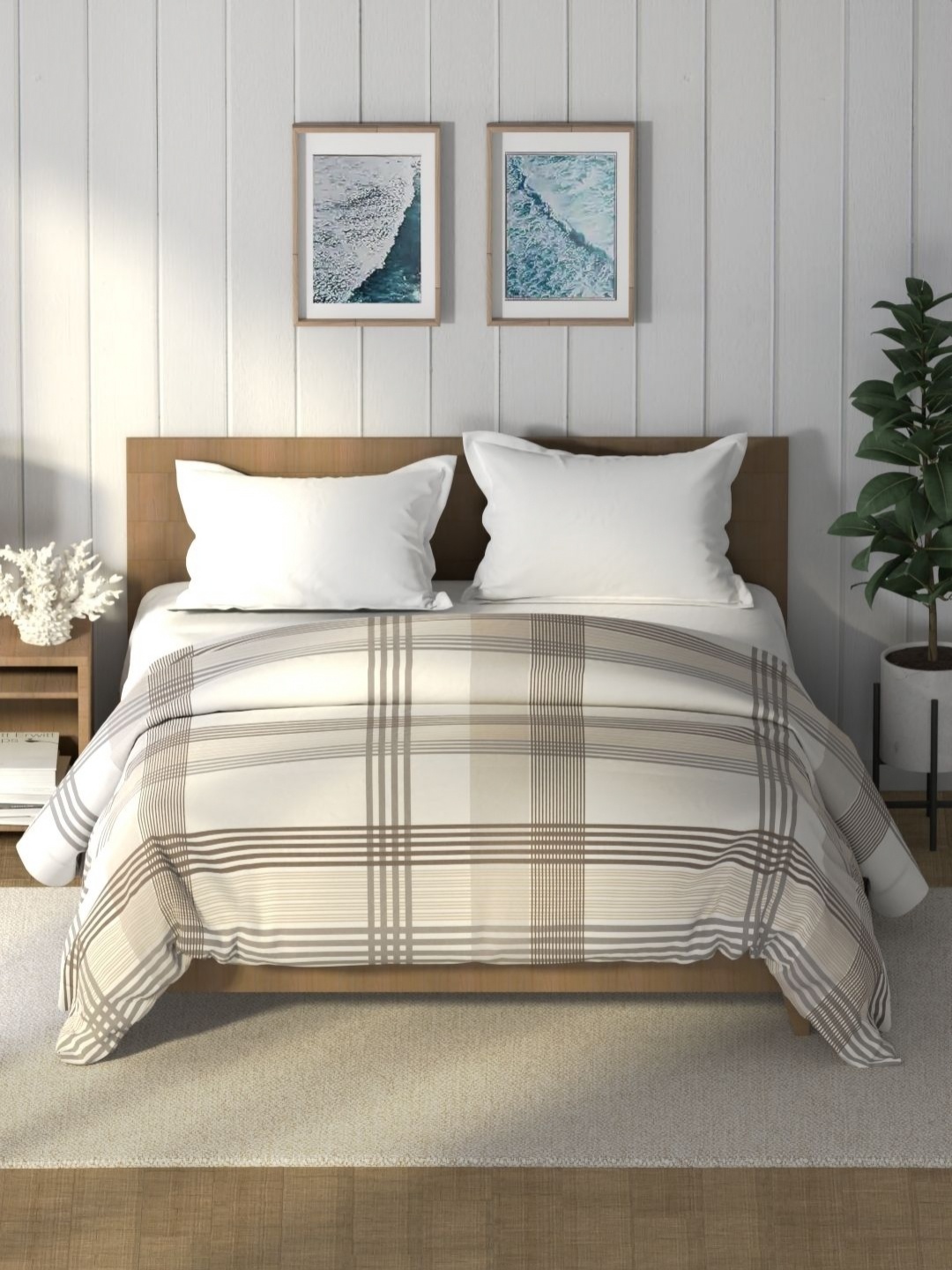 

Nautica Raymarine Beige Checked Pure Cotton AC Room 120 GSM Double Bed Comforter